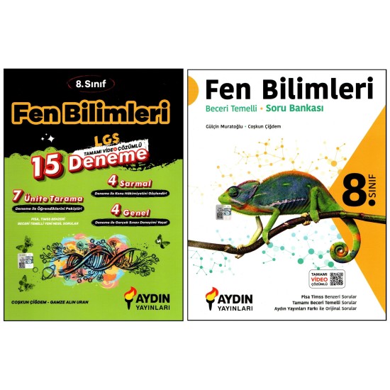 Aydın Yayınları 8. Sınıf LGS Fen Bilimleri Beceri Temelli Soru Bankası+Deneme 2 Kitap