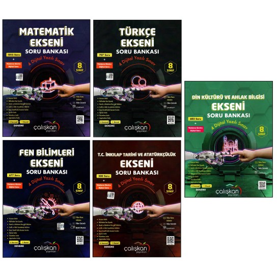 Çalışkan 8. Sınıf LGS Matematik + Türkçe + Fen + İnkılap + Din Kültürü Ekseni Soru Bankası 5 Kitap