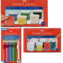 Faber-Castell Parmak Boya + Guaj Boya + Jumbo Üçgen Boya Kalemi Faber-Castell Parmak Boya + Guaj Boya + Jumbo Üçgen Boya Kalemi