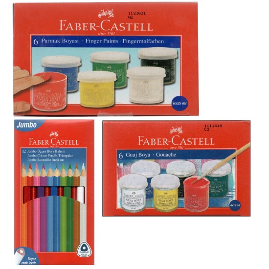Faber-Castell Parmak Boya + Guaj Boya + Jumbo Üçgen Boya Kalemi