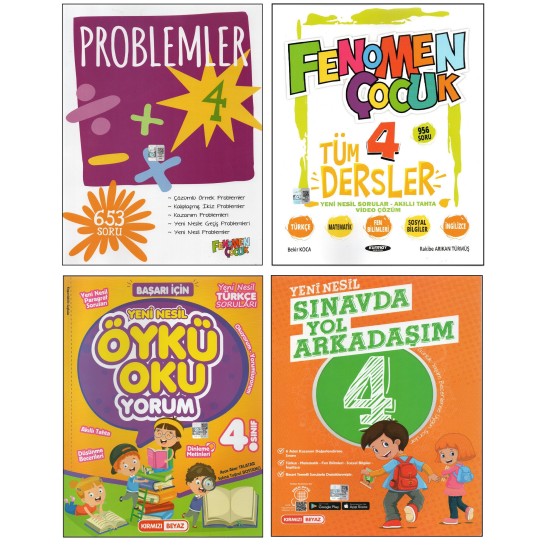 FENOEMEN 4. SINIF PROBLEMLER+TÜM DERSLER+KIRMIZI B. ÖYKÜ OKUYORUM+SINAVDA YOL ARKADAŞIM (4 KİTAP)