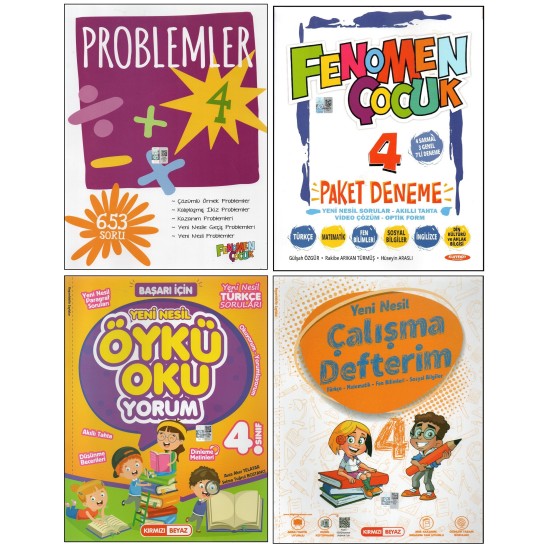 FENOMEN 4. SINIF PROBLEMLER+PAKET DENEME+KIRMIZI BEYAZ ÖYKÜ OKUYORUM+ÇALIŞMA DEFTERİM (4 KİTAP)