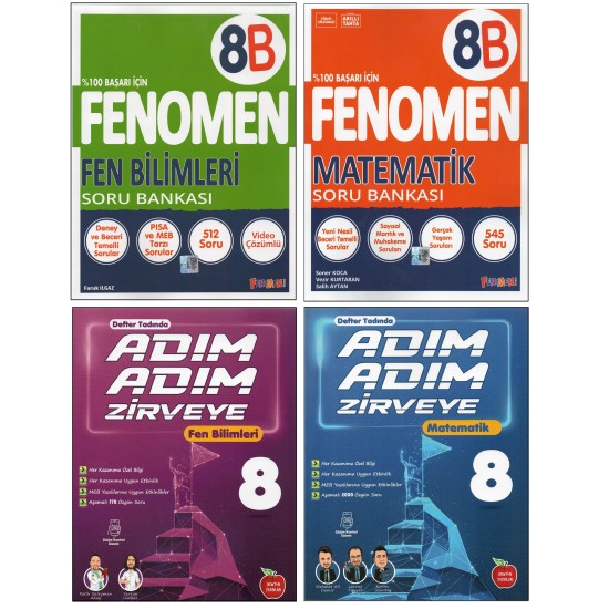 FENOMEN 8. SINIF 8B FEN B.+8B MATEMATİK+NEWTON ADIM ADIM ZİRVEYE FEN B.+MATEMATİK (4 KİTAP)