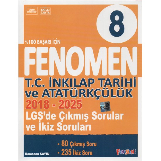 Fenomen 8. Sınıf Çıkmış Sorular ve İkiz sorular İnkılap Tarihi+Din Kültürü+İngilizce (2018-2025) ve Hediye Soru Bankası