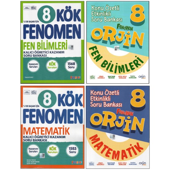 FENOMEN 8. SINIF FEN KÖK+ORJİN FEN+MATEMATİK KÖK+ORJİN MATEMATİK (4 KİTAP)