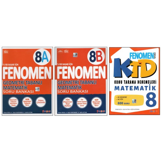 FENOMEN 8.SINIF GEOMETRİ TABANLI MATEMATİK 8A VE 8B SORU BANKASI+MATEMATİK KTD (3 KİTAP)
