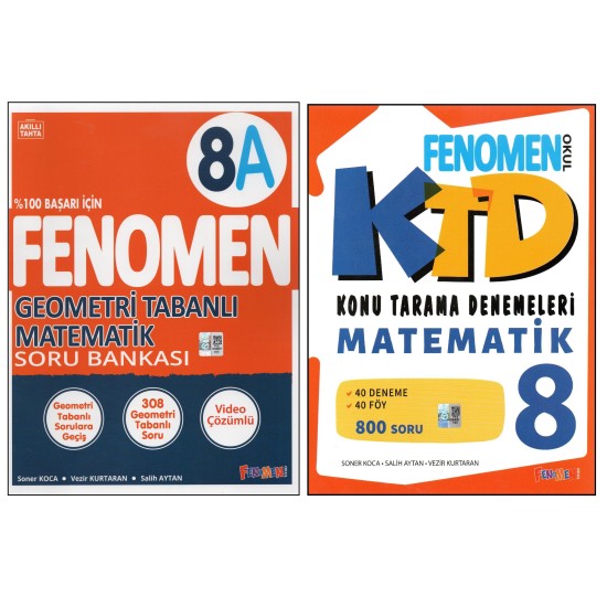 FENOMEN 8.SINIF GEOMETRİ TABANLI SORU BANKASI 8A+MATEMATİK KONU TARAMA DENEMELERİ (2 KİTAP) 