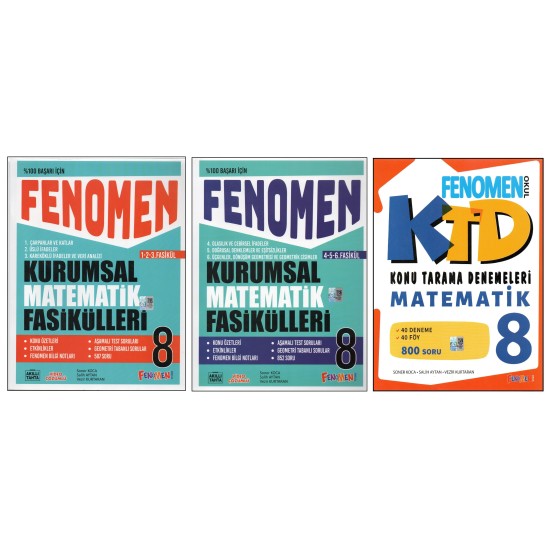 FENOMEN 8.SINIF KURUMSAL MATEMATİK FASİKÜLLERİ+MATEMATİK KONU TARAMA DENEMELERİ (3 KİTAP)