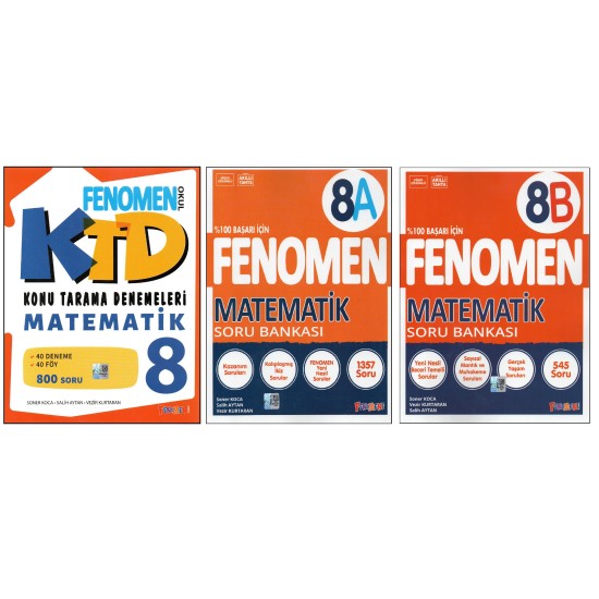 FENOMEN 8.SINIF MATEMATİK KTD + FENOMEN 8A VE 8B MATEMATİK SORU BANKASI (3 KİTAP)