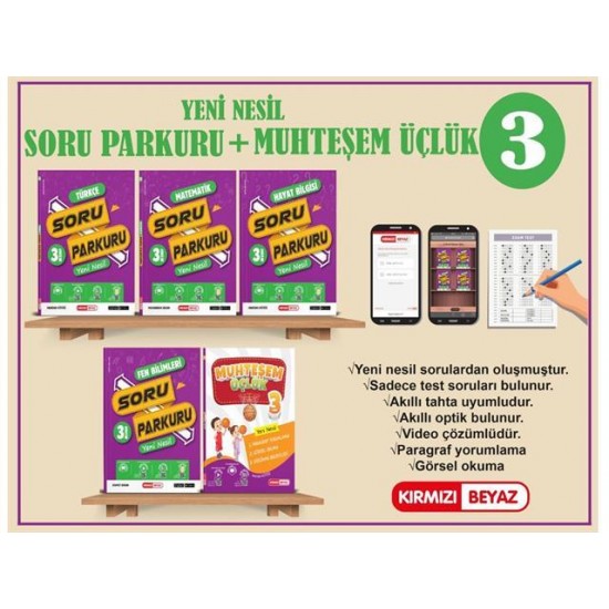 Kırmızı Beyaz 3. Sınıf Yeni Nesil Soru Parkuru Seti + Muhteşem Üçlük 5 Kitap