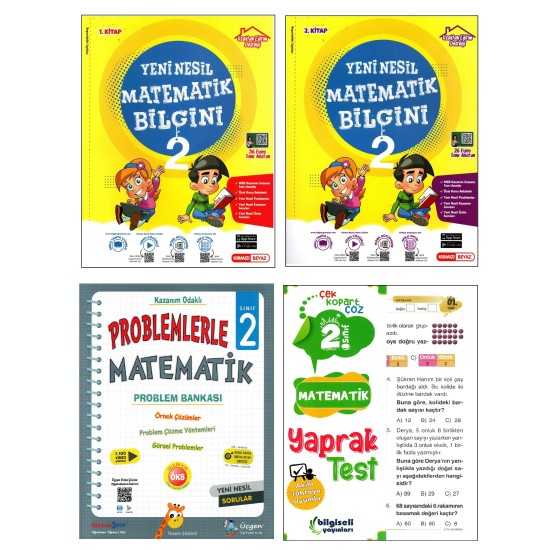 Kırmızı Beyaz+Üçgen+Bilgiseli 2. Sınıf Bilgin+Problem+Test Matematik Seti 4 Kitap