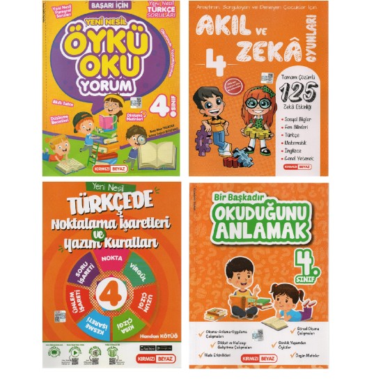 Kırmızı Beyaz Yayınları 4.Sıınf Akıl ve Zeka Oyunları+Öykü Okuyorum+Noktlama İşaretleri ve Yazım Kuralları+Bir Başkadır Okuduğunu Anlamak (4 Kitap) Kırmızı Beyaz Yayınları 4.Sıınf Akıl ve Zeka Oyunları+Öykü Okuyorum+Noktlama İşaretleri ve Yazım Kuralları+Bir Başkadır Okuduğunu Anlamak (4 Kitap)