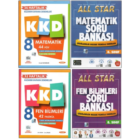 KURMAY 8. SINIF KKD MATEMATİK+KKD FEN+NEWTON ALL STAR MATEMATİK+FEN B. (4 KİTAP)