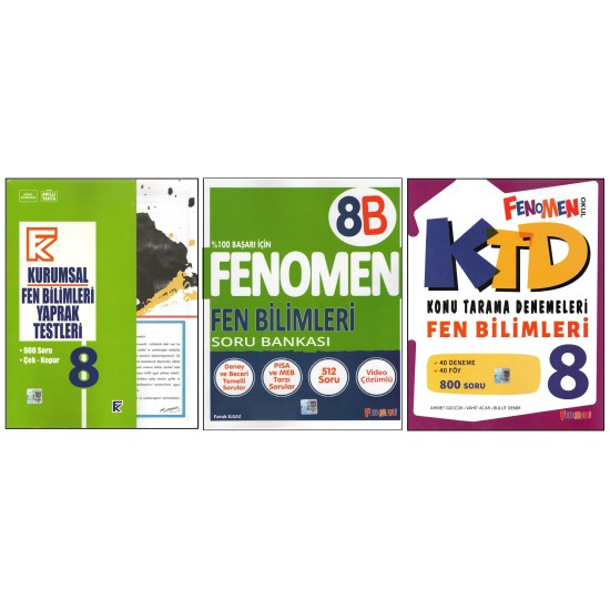 KURMAY 8. SINIF KURUMSAL YAPRAK TEST+FENOMEN 8B+FENOMEN KTD FEN BİLİMLERİ (3 KİTAP)