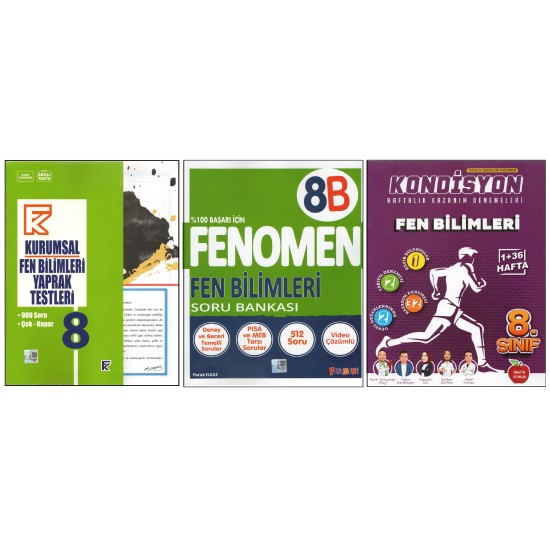 KURMAY 8. SINIF KURUMSAL YAPRAK TEST+FENOMEN 8B+NEWTON KONDİSYON FEN BİLİMLERİ (3 KİTAP)