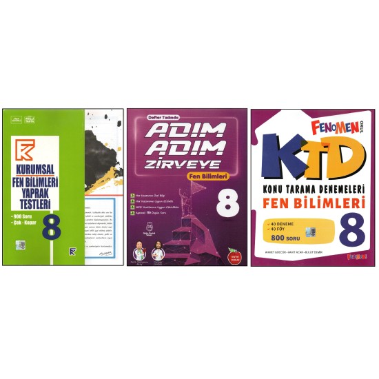 KURMAY 8. SINIF KURUMSAL YAPRAK TEST+NEWTON ADIM ADIM ZİRVEYE+FENOMEN KTD FEN BİLİMLERİ (3 KİTAP)