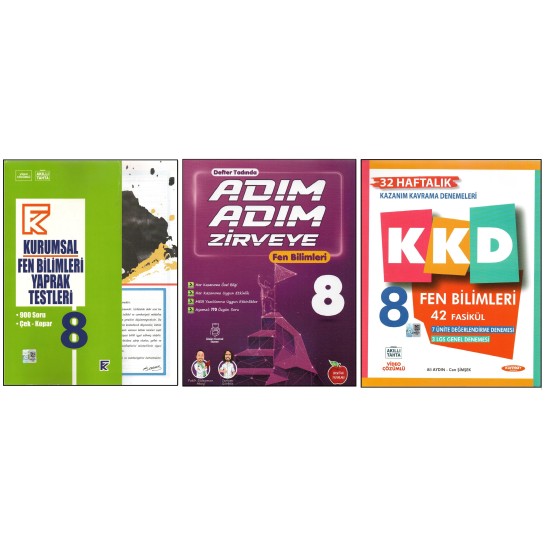 KURMAY 8.SINIF KURUMSAL YAPRAK TEST+NEWTON ADIM ADIM ZİRVEYE+KURMAY KKD FEN BİLİMLERİ (3 KİTAP)