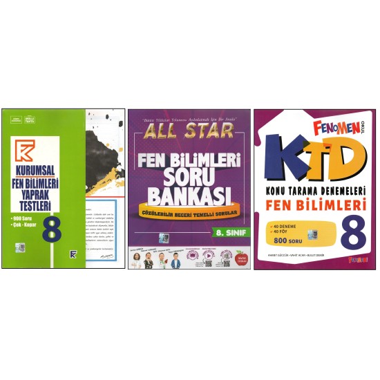 KURMAY 8.SINIF KURUMSAL YAPRAK TEST+NEWTON ALL STAR+FENOMEN KTD FEN BİLİMLERİ (3 KİTAP)
