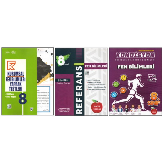 KURMAY 8. SINIF KURUMSAL YAPRAK TEST+NEWTON REFERANS+KONDİSYON FEN BİLİMLERİ (3 KİTAP)