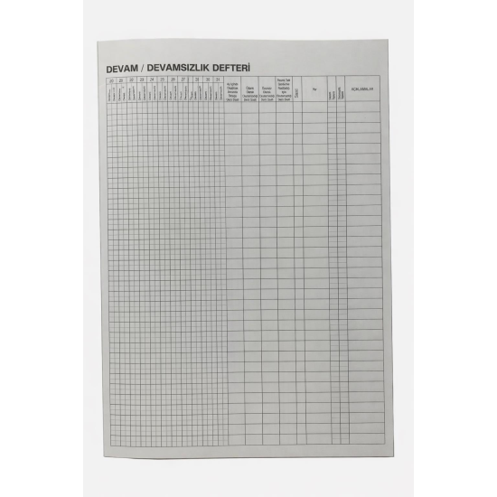 Öğretmen ve Memur Devam / Devamsızlık Defteri (31 Kişilik)