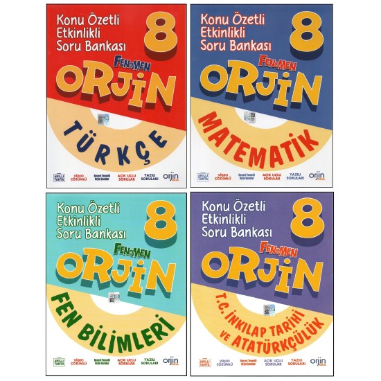 ORJİN 8. SINIF TÜRKÇE+MATEMATİK+FEN B.+İNKILAP KONU ÖZETLİ SORU BANKASI (4 KİTAP) ORJİN 8. SINIF TÜRKÇE+MATEMATİK+FEN B.+İNKILAP KONU ÖZETLİ SORU BANKASI (4 KİTAP)