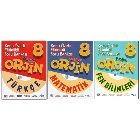 ORJİN 8. SINIF TÜRKÇE+MATEMATİK+FEN BİLİMLERİ KONU ÖZETLİ SORU BANKASI (3 KİTAP)