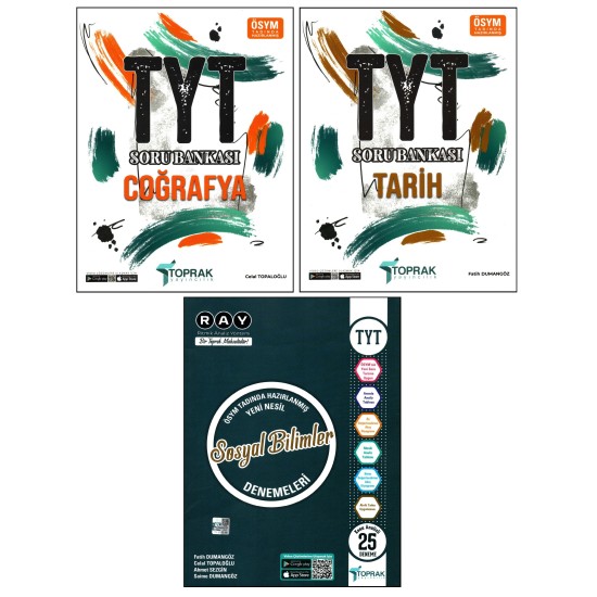 Toprak TYT Tarih+TYT Coğrafya Soru Bankası+TYT Sosyal Bilimler Denemeleri 3 Kitap